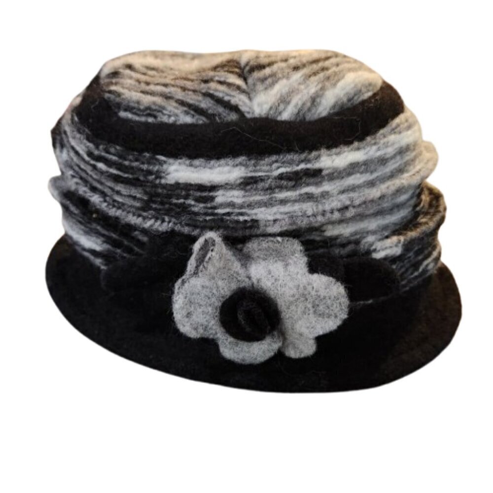 Cappellificio Bordoni Women's Black Flower Detail Cloche Hat Size OS